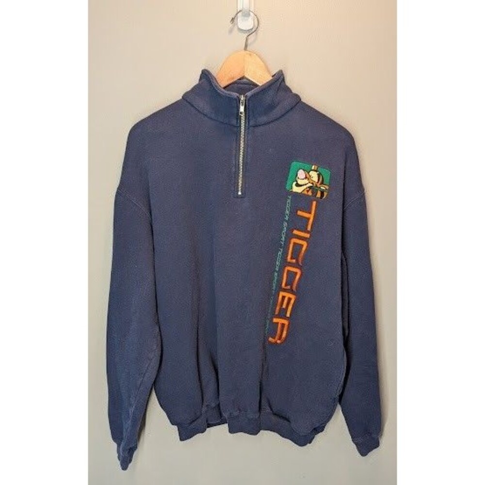 Vintage Disney Store Tigger Sport Fleece Sweatshirt 1/4 Zip Embroidered Size L